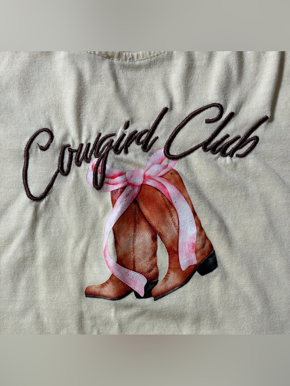 Love Theory Essentials Cowgirl Club Embroidered Crop Tee | Size L